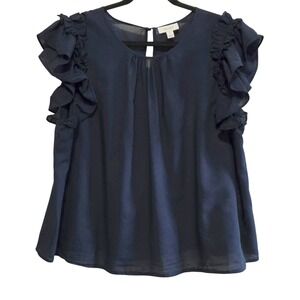 On-34th Womens Navy Blue Ruffle Flutter Sleeve Blouse Top 2X Cotton Modal Blend